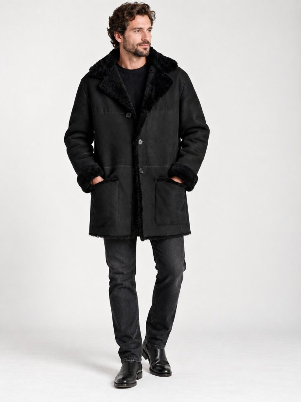 Robrik Original Shearling Black Suede Sheepskin Jacket Coat 42
